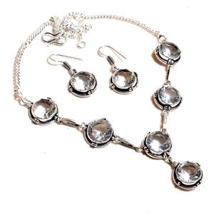 New white Topaz sterling silver necklace & earrings